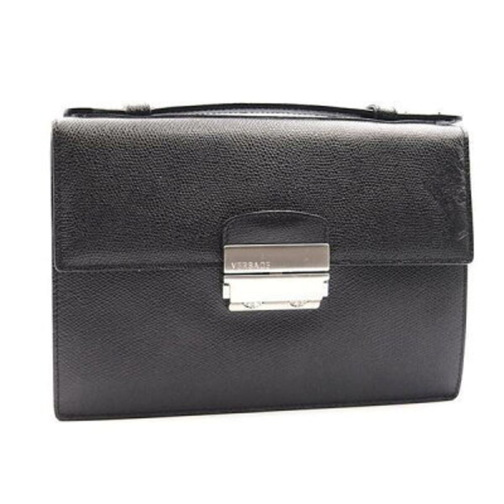 Versace Black Bag Wallet AB Pouch Lock Leather Case Push